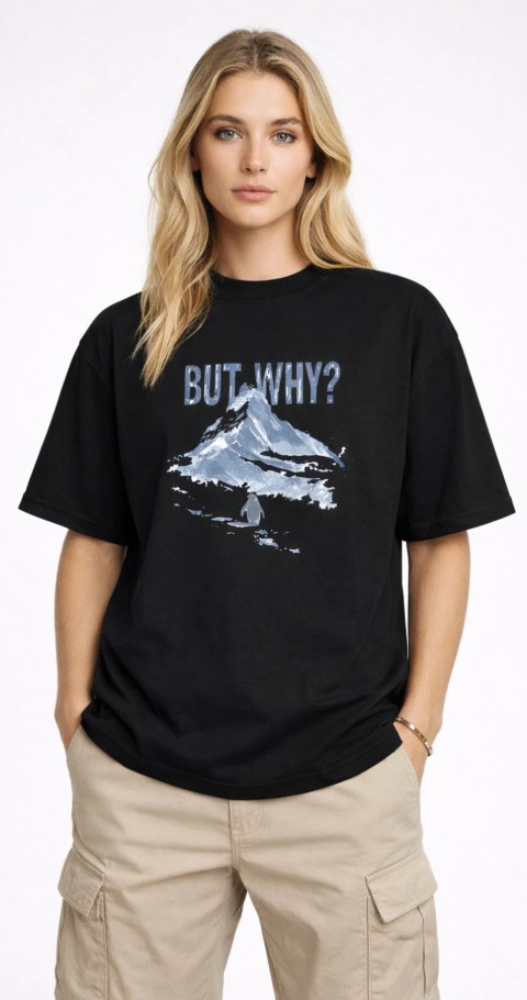 Siyah Unisex But Why Oversize Kalıp Unisex T-Shirt - Görsel 2