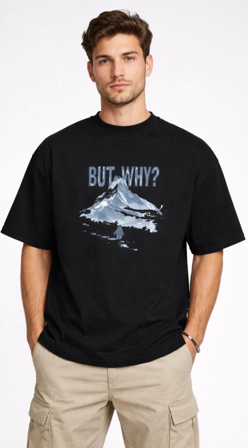 Siyah Unisex But Why Oversize Kalıp Unisex T-Shirt